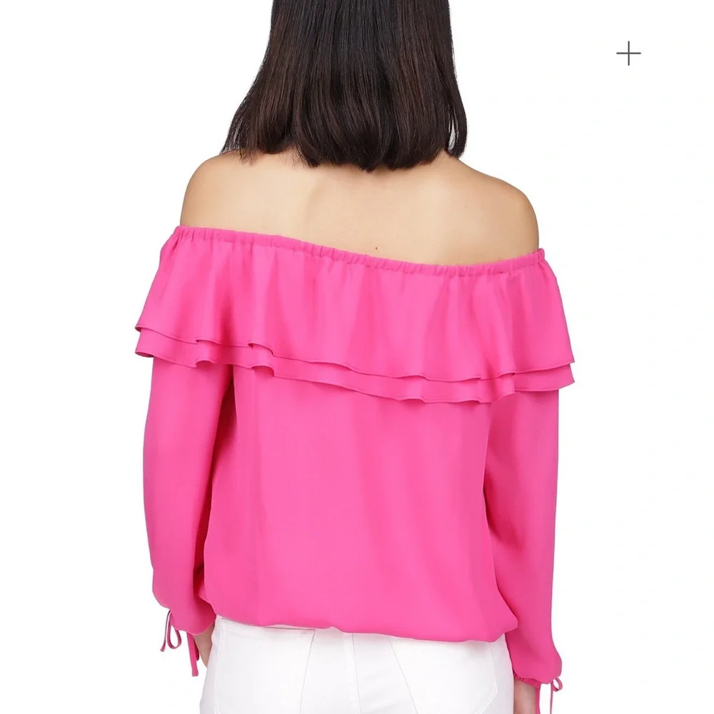 Michael Kors Women’s Pink Ruffled Off-The-Shoulder Top - Picture 4 of 4
